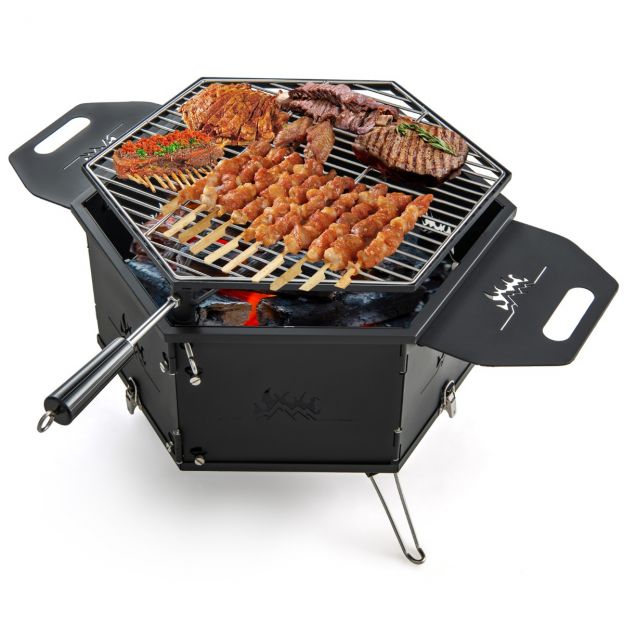 suur 360° pööratava grilliga söegrill, 2-ühes tulease, 77 × 74 × 38 cm
