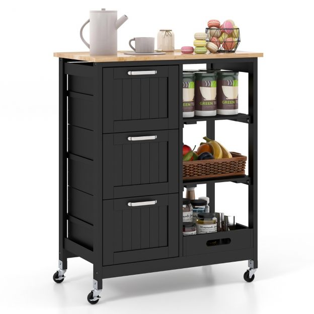 Multifunktsionaalne ratastel köögisaar hoiuruumiga 67 x 37 x 84 cm must