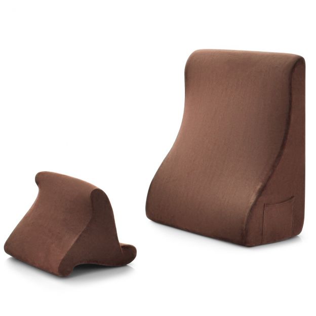 Kiilpadi komplekt ergonoomiline seljapadi küljetaskutega ja pestava kattega kaelatugipadjaga 47,5 × 23,5 × 54 cm pruun