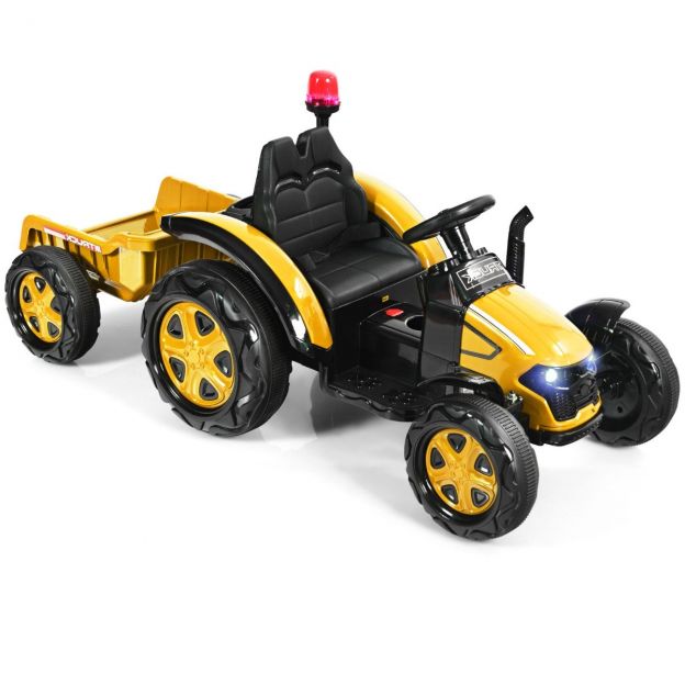 12V traktor 2,4G kaugjuhtimispuldiga ja eemaldatava haagisega lastele vanuses 3–8 aastat, kollane