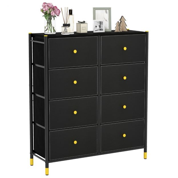 Magamistoa kummut 8 sahtliga, kõrge kangast kummut metallraamiga, 89 x 30 x 98 cm, must