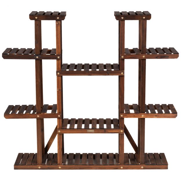 Puidust 9-astmeline taimealus, lillede riiul 125 x 25 x 114 cm, pruun