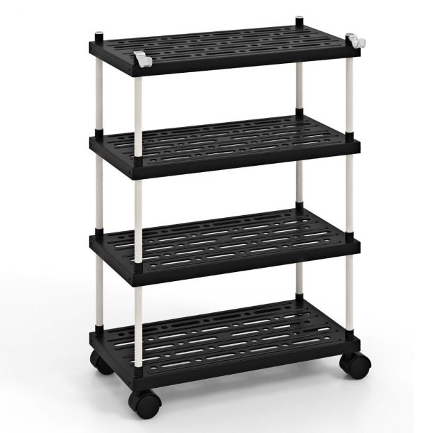 Rullkäru 4 tasapinnaga niširiiul rataste ja külgkonksudega must 40 x 21 x 59,5 cm