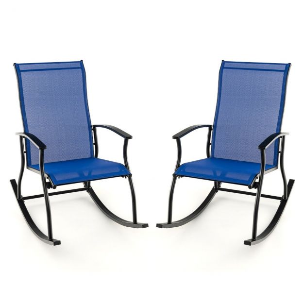 2-osaline komplekt kiiktoole (kiiktugitoolid) kõrge seljatoe ja hingava istmekangaga, 102 × 68 × 100 cm, tumesinine + must