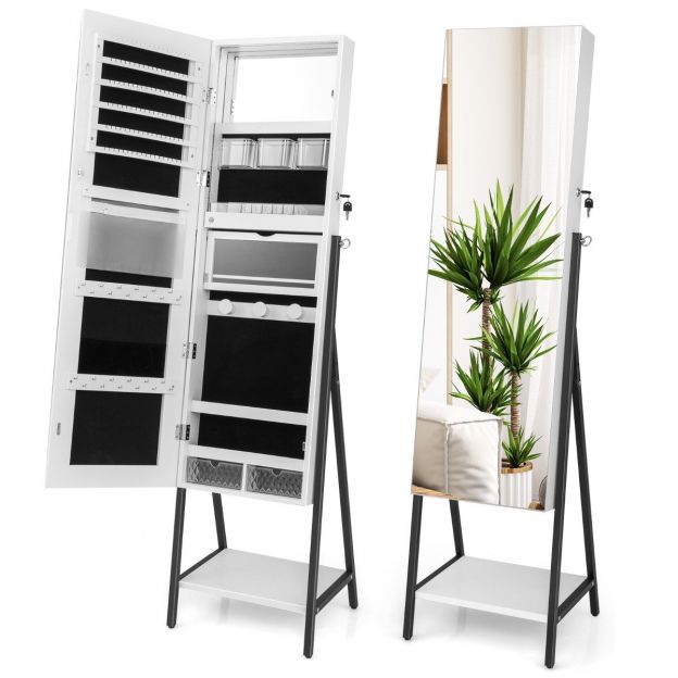 Ehete kapp peegliga ja 3-värvilise LED-valgustusega 41,5 × 37 × 157 cm valge