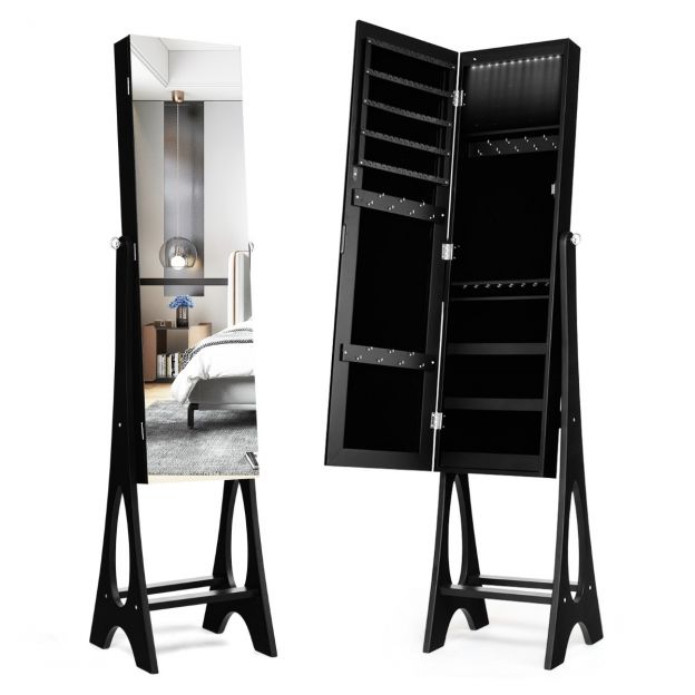Ehtekapp-põrandapeegel 2-ühes täiskõrgupeegel 12 LED-tulega 36 × 33,5 × 154,5 cm must