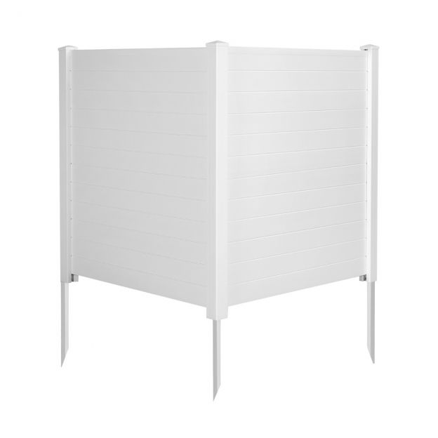 2-osaline aed postide ja kaitsekorkidega, 124 cm kõrge valge PVC privaatsusaed/paneelaed