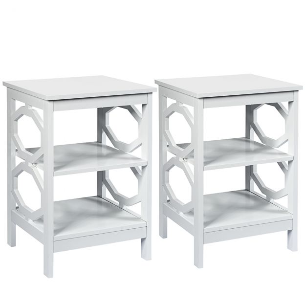 2-osaline öökapikomplekt, 3 tasemega OO-kujuline diivanilaud 40 × 40 × 61 cm, valge