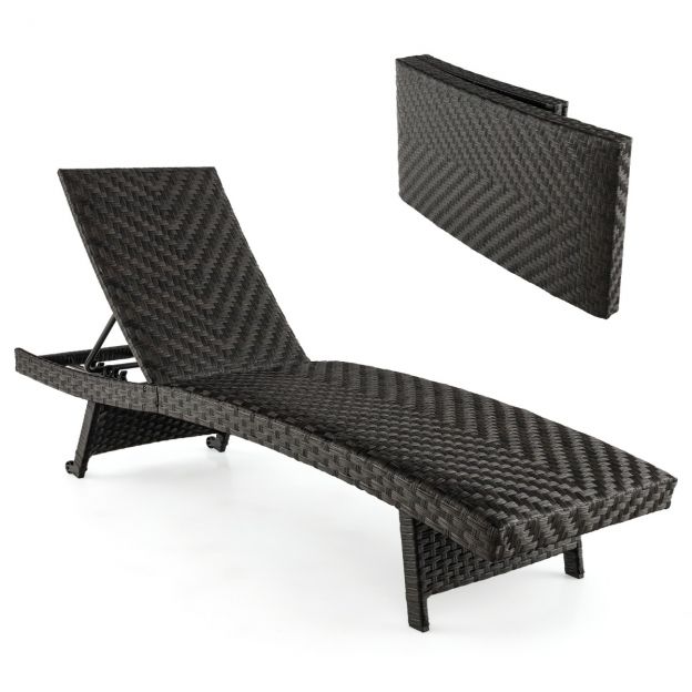 Terrassi rotangist lamamistool 5-astmeliselt reguleeritava seljatoega 195 x 61 x 38–97 cm mix pruun