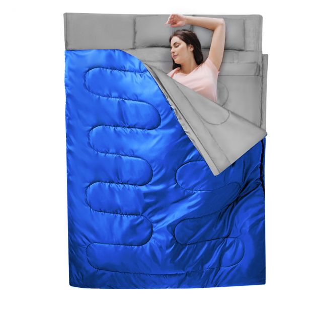 Goplus kaheinimese XL tekimagamiskott 2 padjaga, must/sinine, 220 x 150 cm – sinine