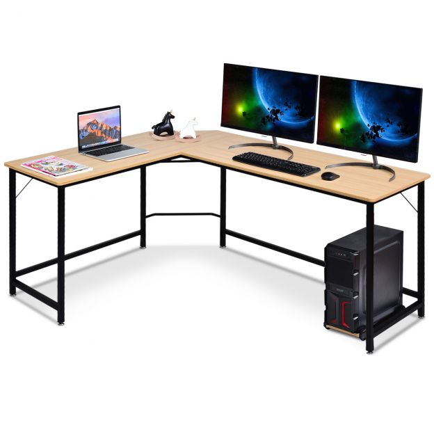 L-kujuline arvutilaud PC nurgalaud must/naturaalne 168 x 125 x 74 cm – naturaalne