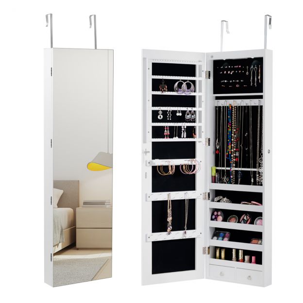Ehete seinapeegel LED-valgustusega peeglikapp 120 x 35,5 x 10 cm must/valge–valge