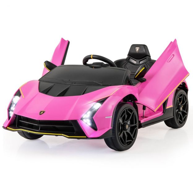 Laste Lamborghini elektriauto kaugjuhtimispuldiga, LED-tulede ja signaaliga, roosa lasteauto