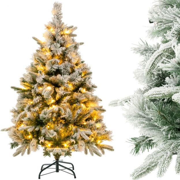 136 cm kunstlik jõulupuu lumega ja 150 sooja valge LED-tuled, roheline